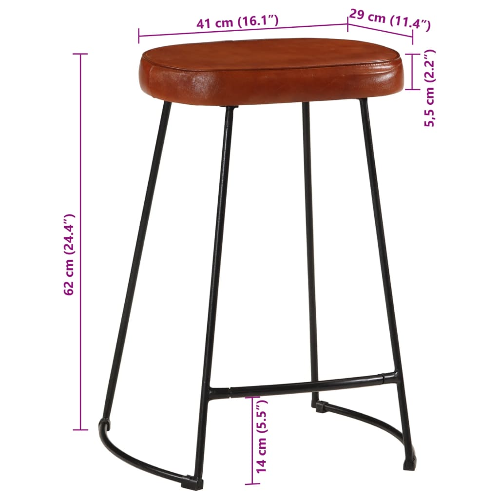Set of 2 Dark Brown Wooden Bar Stools, 41x29x62 cm