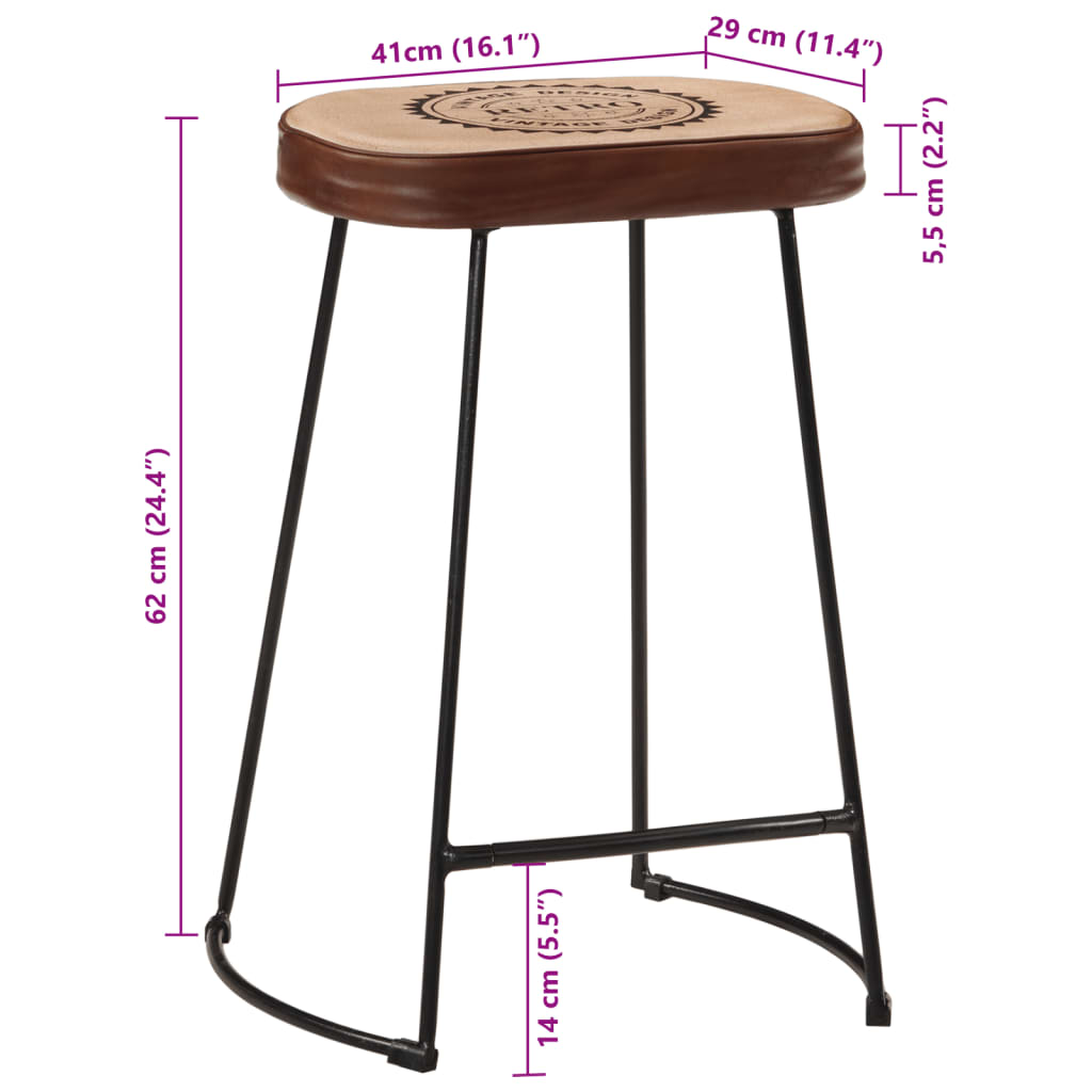 Set of 2 Dark Brown Wooden Bar Stools - 41x29x62 cm