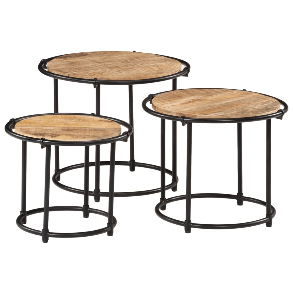 Nesting Tables 3 pcs Solid Rough Wood Mango