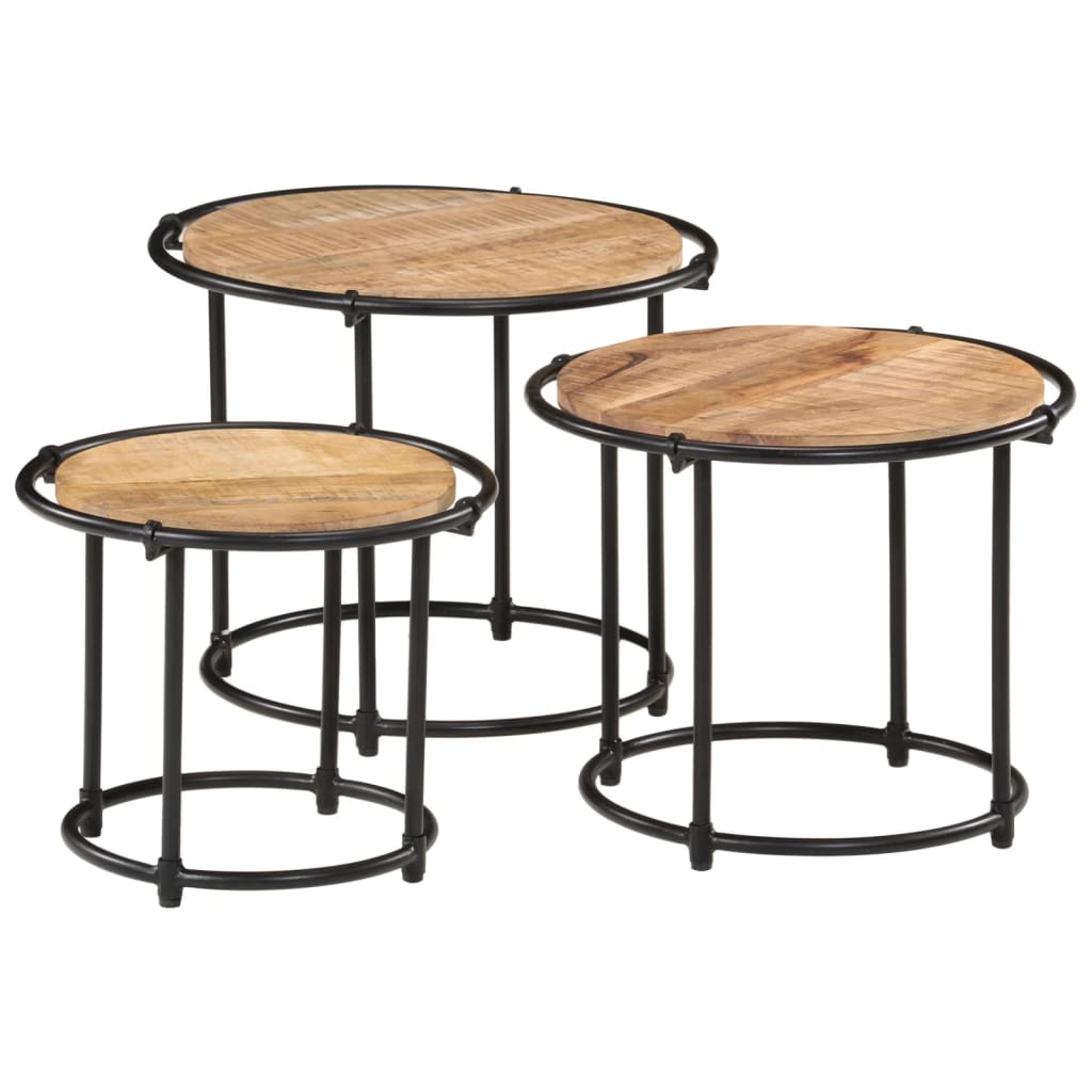 Nesting Tables 3 pcs Solid Rough Wood Mango