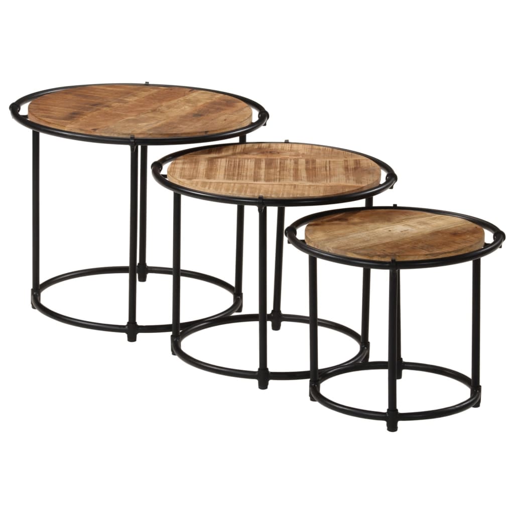 Nesting Tables 3 pcs Solid Rough Wood Mango