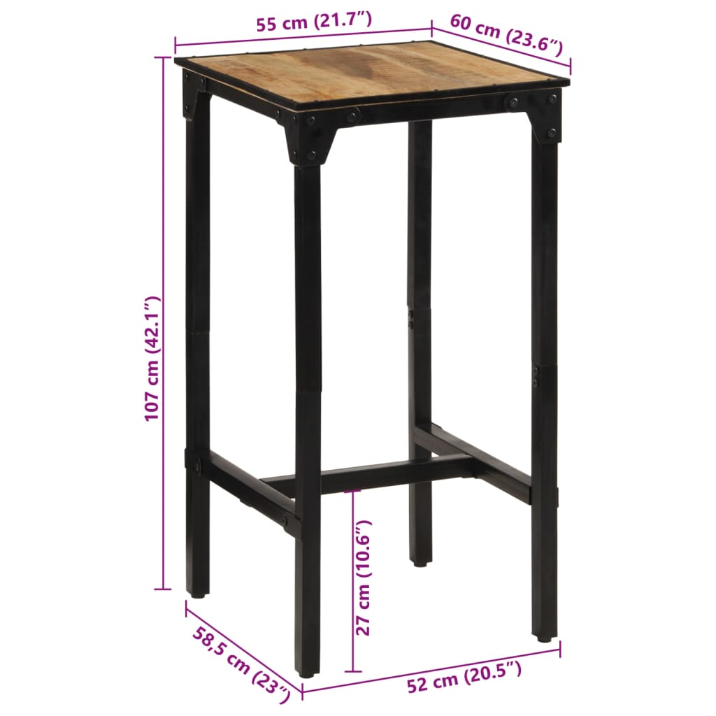 Solid Mango Wood Bar Table 60x55x107 cm | Rustic Charm