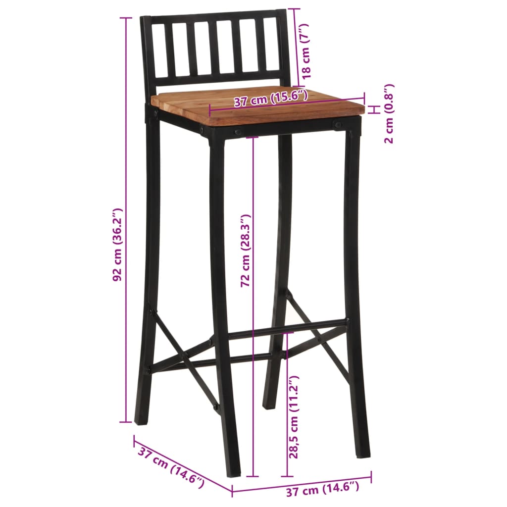 Solid Acacia Wood Bar Chairs Set of 2 - Stylish & Durable