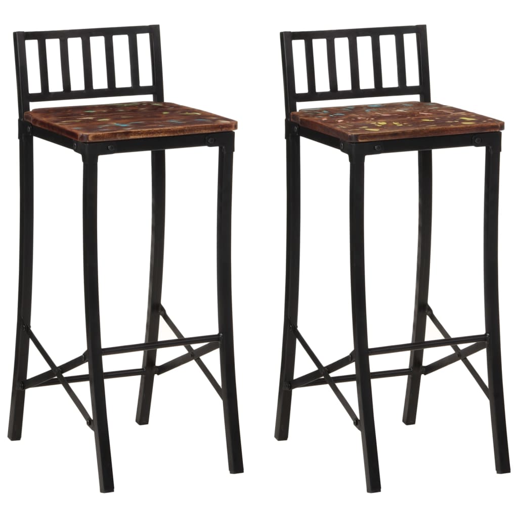 Solid Wood Reclaimed Bar Chairs Set of 2 - Eco-Friendly Seating