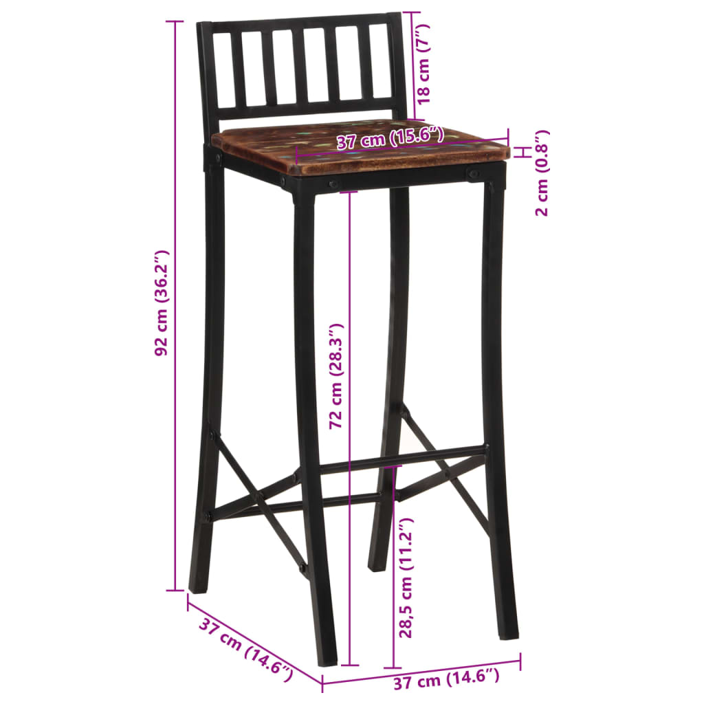 Solid Wood Reclaimed Bar Chairs Set of 2 - Eco-Friendly Seating