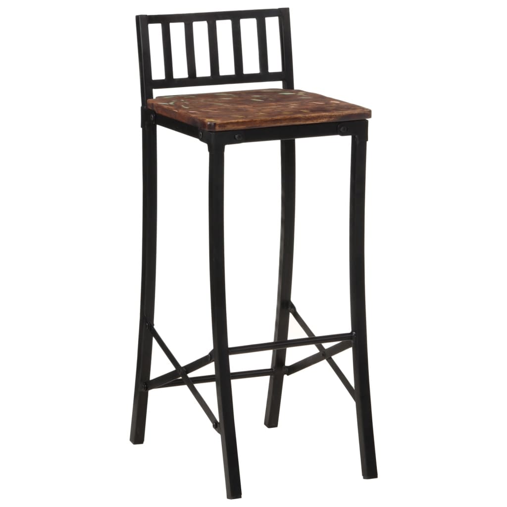 Eco-Friendly Reclaimed Solid Wood Bar Chairs, Set of 4