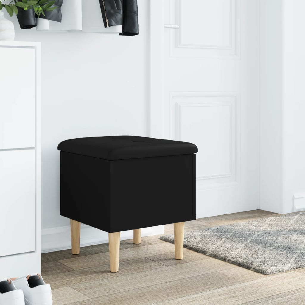 Sleek Black Engineered Wood Storage Bench - 42x42x46 cm
