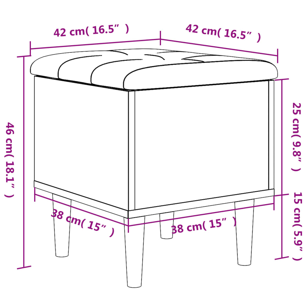 Sleek Black Engineered Wood Storage Bench - 42x42x46 cm
