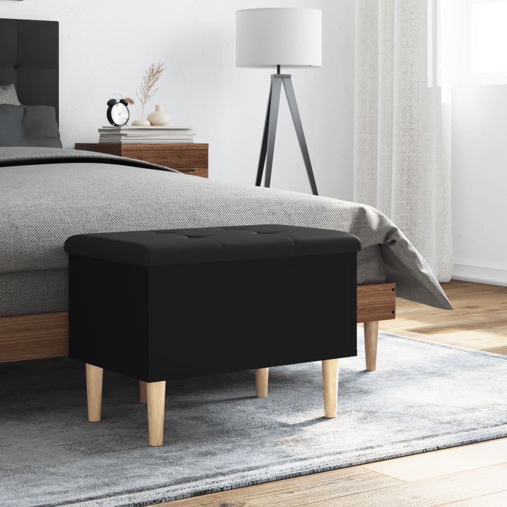 Black Engineered Wood Storage Bench 62x42x46 cm