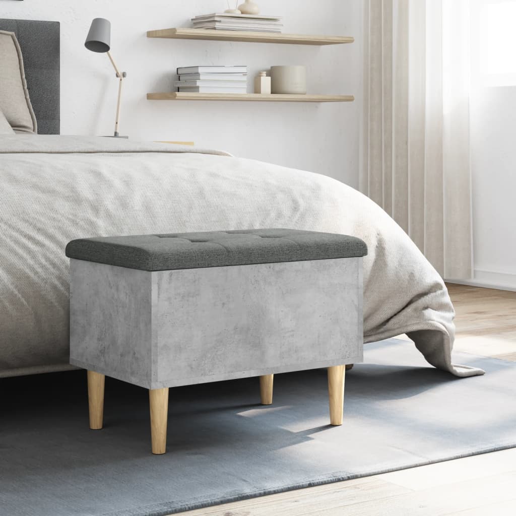 Compact Concrete Grey Storage Bench, 62x42x46 cm, Wood Design