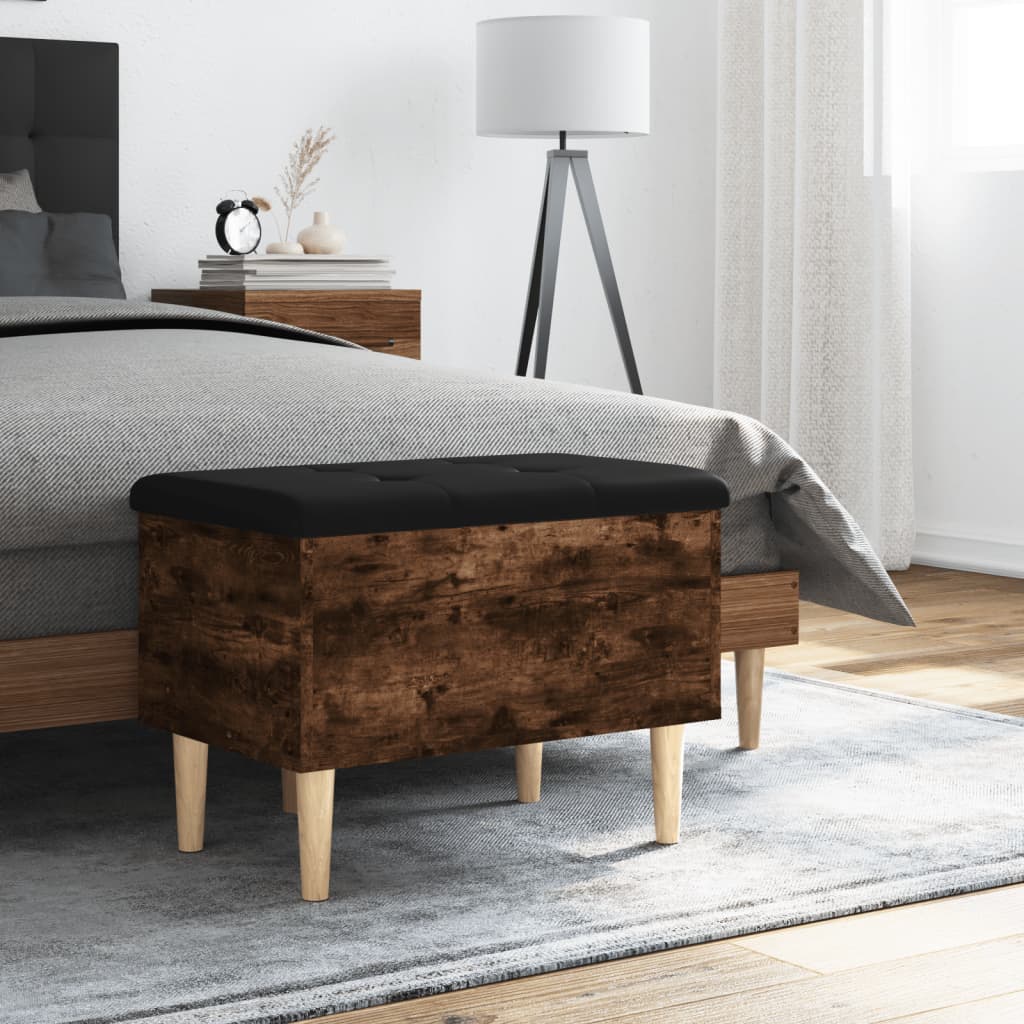 Smoked Oak Storage Bench 62x42x46 cm - Engineered Wood