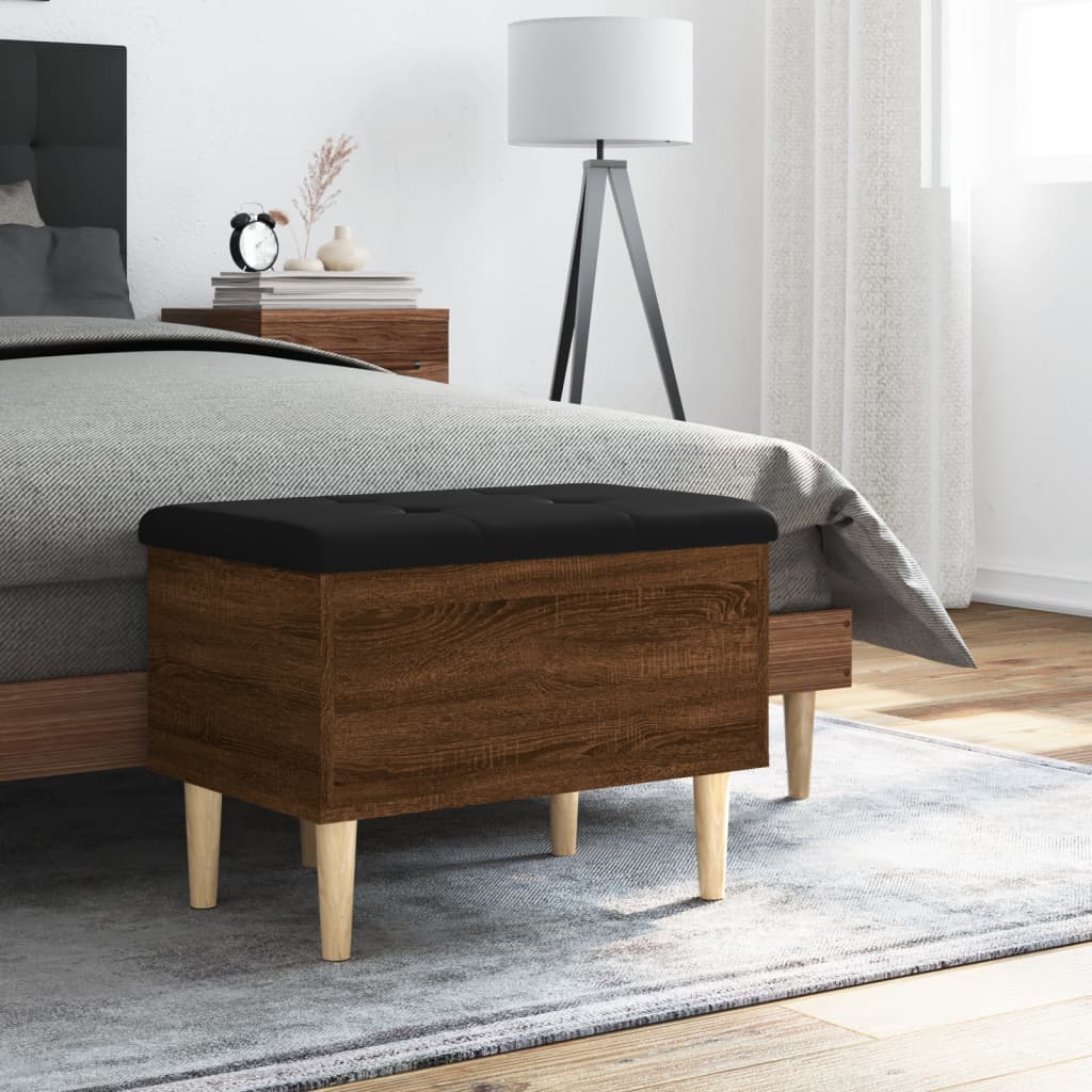 Brown Oak Storage Bench - Engineered Wood 62x42x46 cm