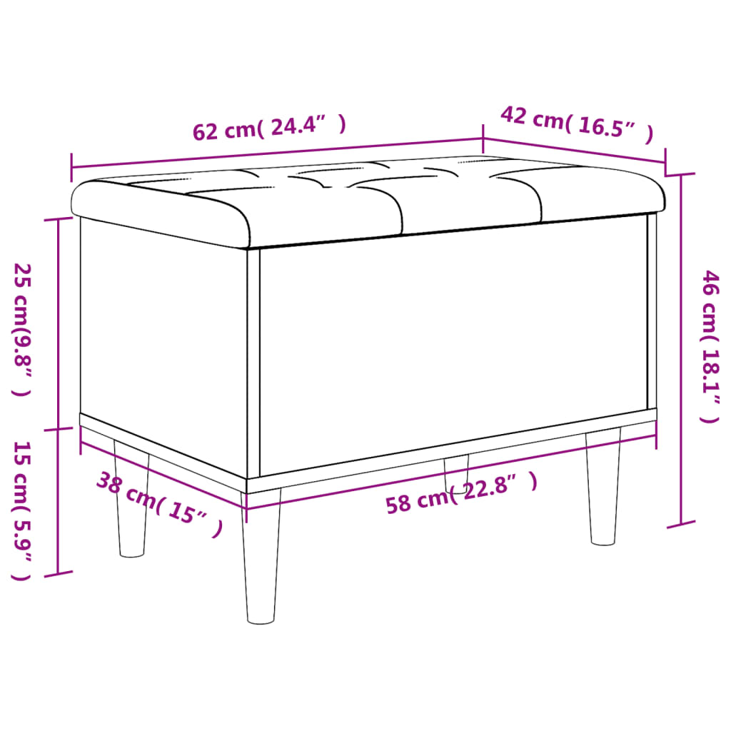 Brown Oak Storage Bench - Engineered Wood 62x42x46 cm