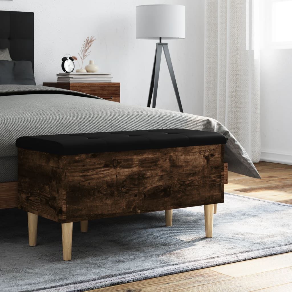 Smoked Oak Storage Bench 82x42x46 cm - Engineered Wood