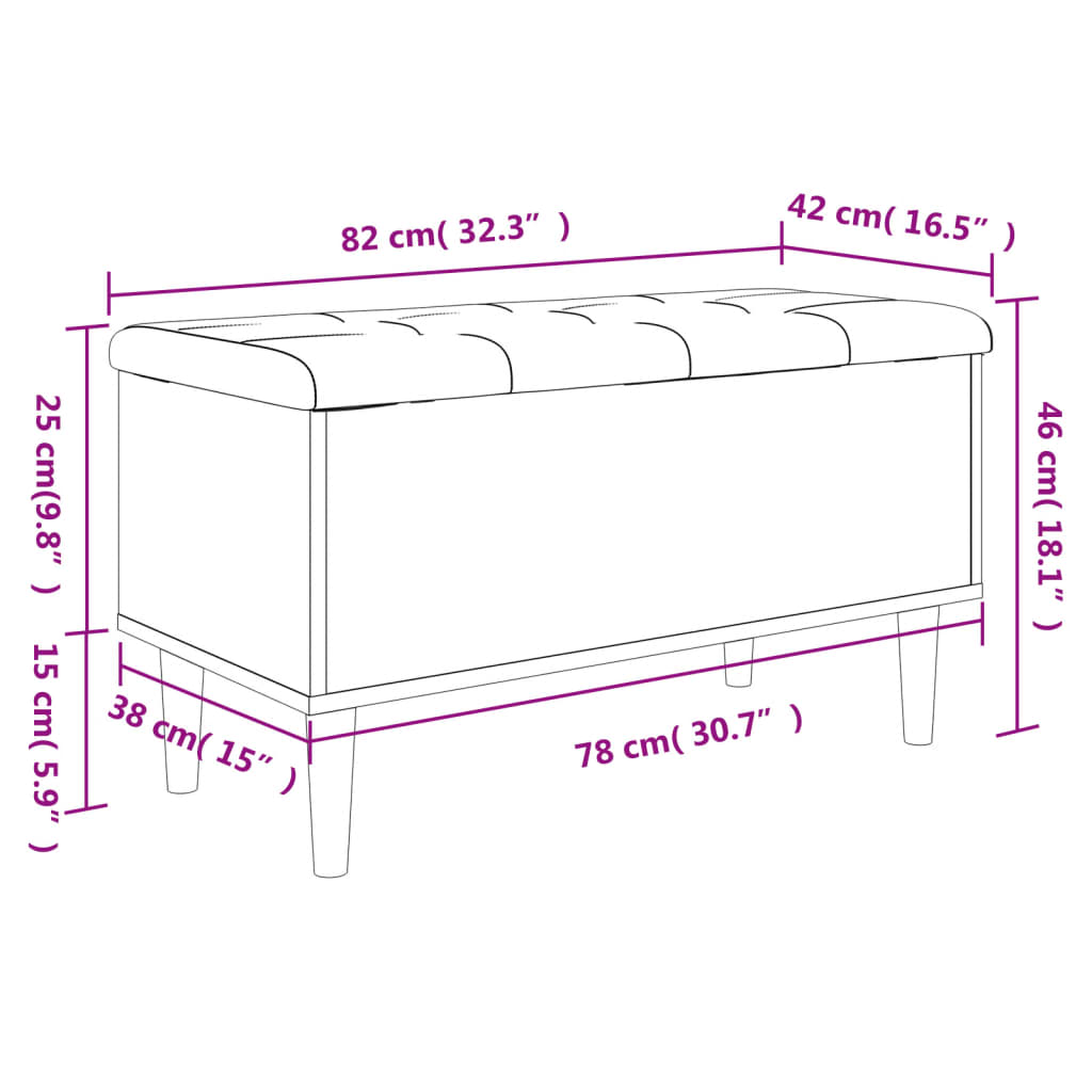 Smoked Oak Storage Bench 82x42x46 cm - Engineered Wood