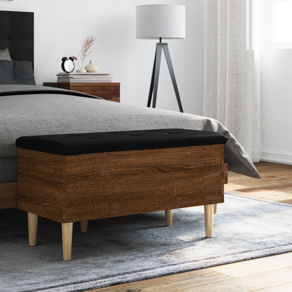 Brown Oak Storage Bench - 82x42x46 cm - Engineered Wood