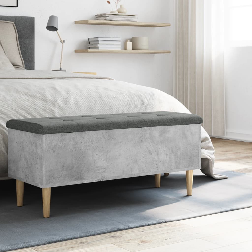 Concrete Grey Storage Bench, 102x42x46 cm, Durable Engineered Wood