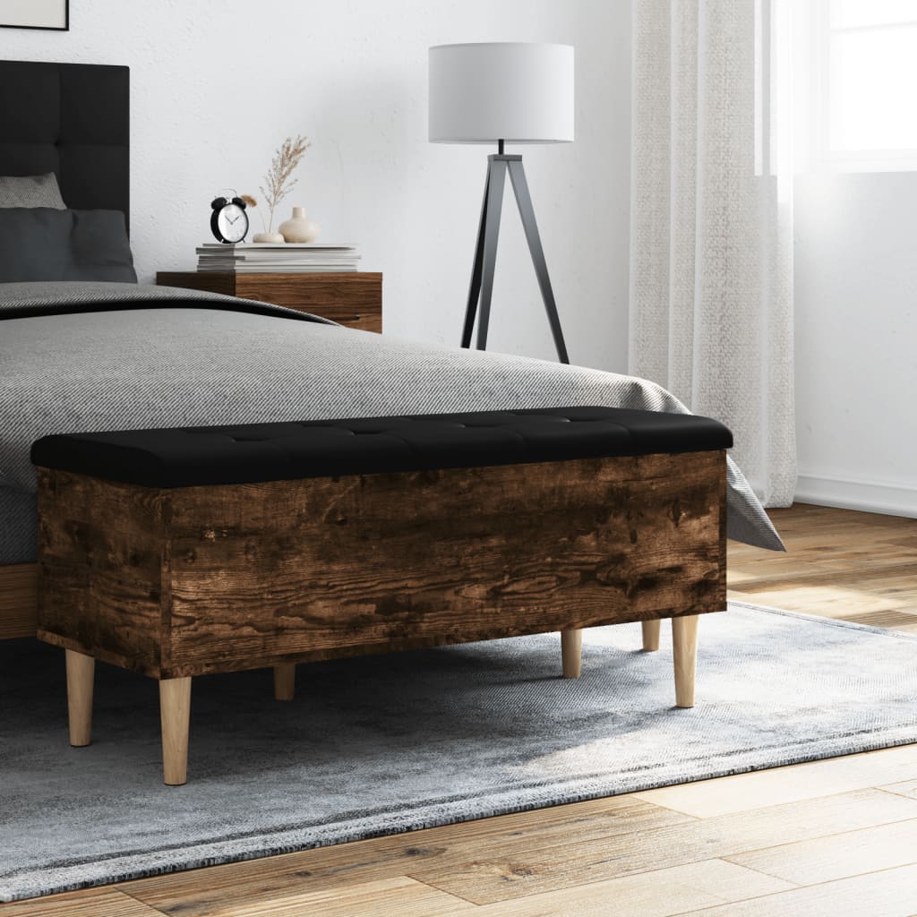 Smoked Oak Storage Bench, 102x42x46 cm, Engineered Wood
