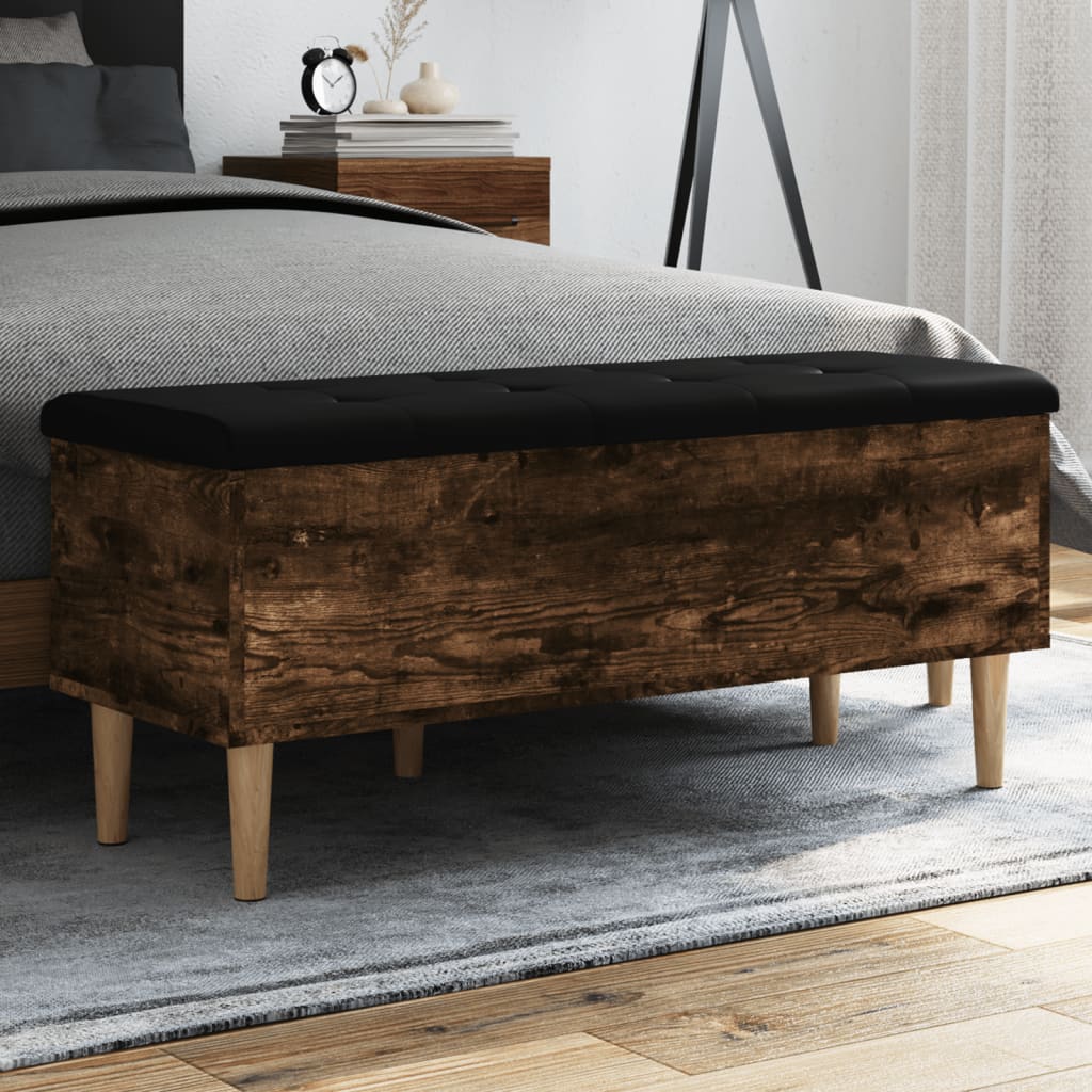 Smoked Oak Storage Bench, 102x42x46 cm, Engineered Wood
