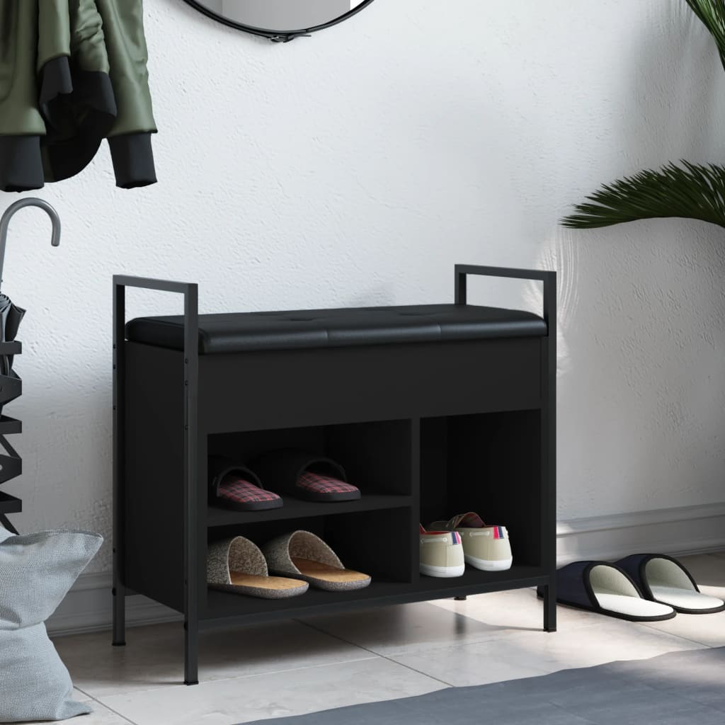 Black Engineered Wood Shoe Bench 65.5x32x57.5 cm Organizer