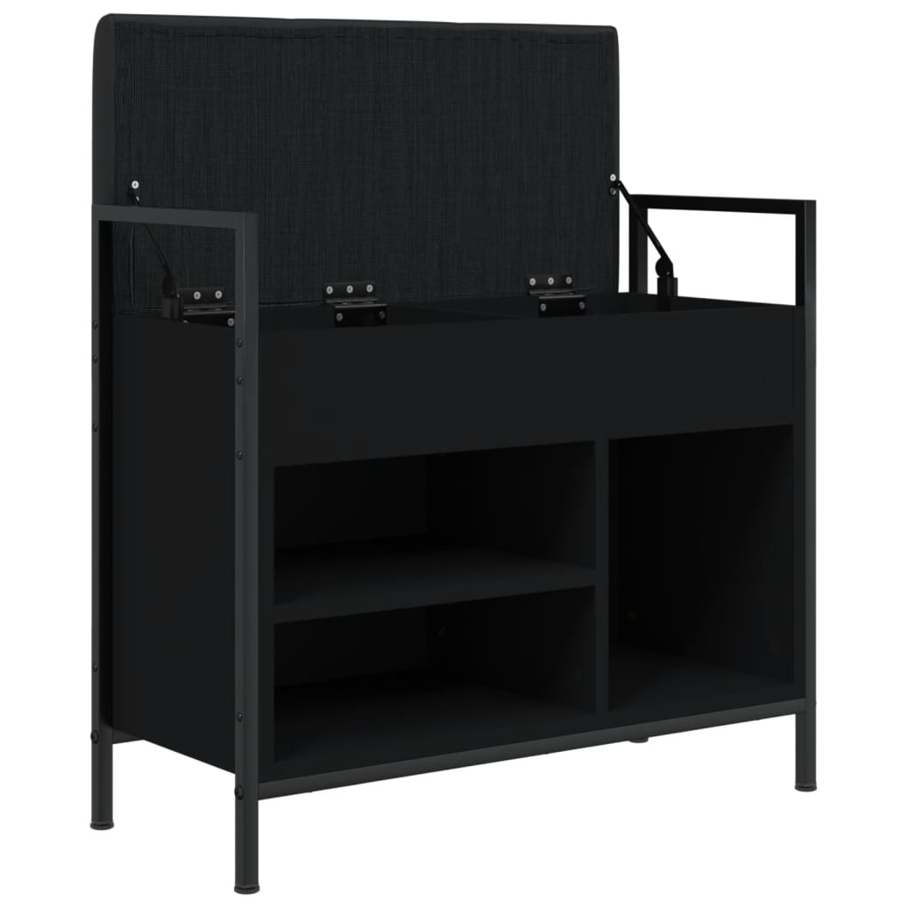 Black Engineered Wood Shoe Bench 65.5x32x57.5 cm Organizer