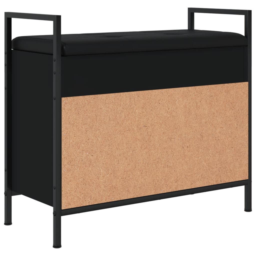 Black Engineered Wood Shoe Bench 65.5x32x57.5 cm Organizer