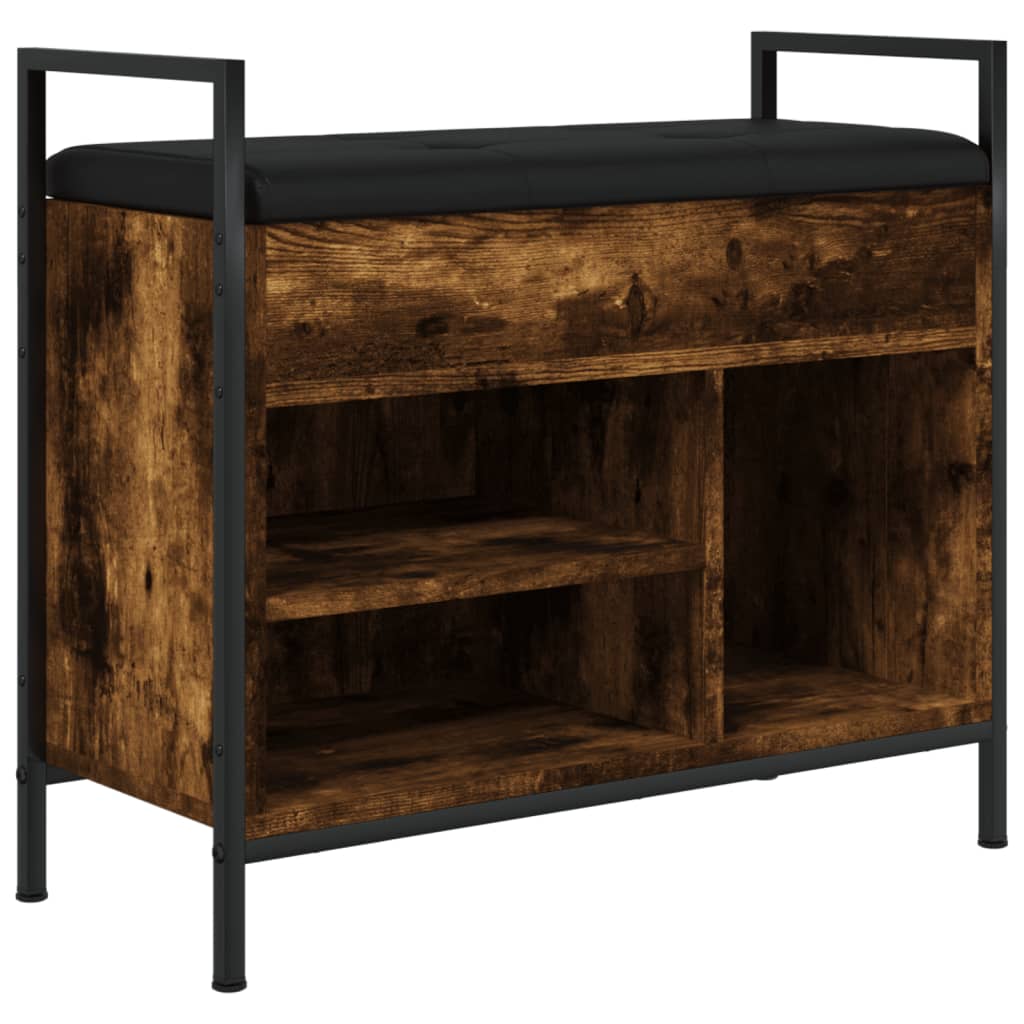 Compact Smoked Oak Shoe Bench - Engineered Wood 65.5x32x57.5 cm