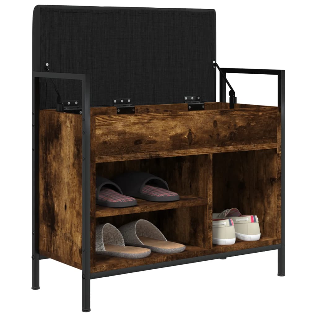 Compact Smoked Oak Shoe Bench - Engineered Wood 65.5x32x57.5 cm