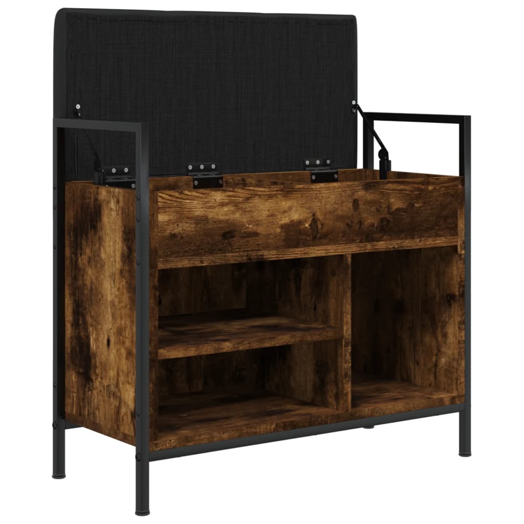 Compact Smoked Oak Shoe Bench - Engineered Wood 65.5x32x57.5 cm