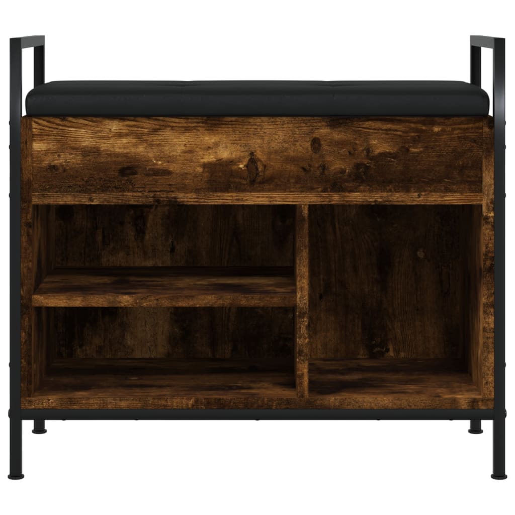 Compact Smoked Oak Shoe Bench - Engineered Wood 65.5x32x57.5 cm
