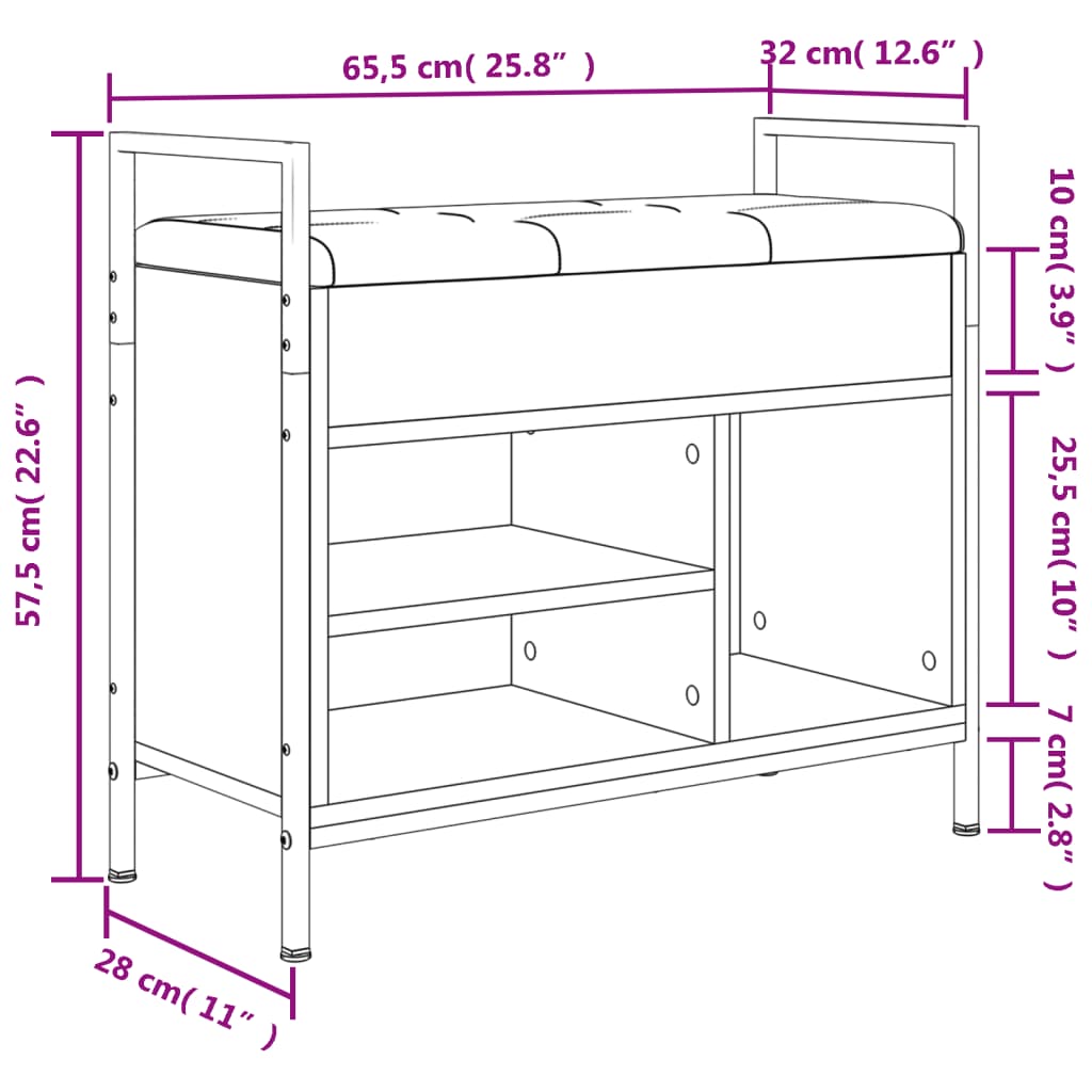 Compact Smoked Oak Shoe Bench - Engineered Wood 65.5x32x57.5 cm