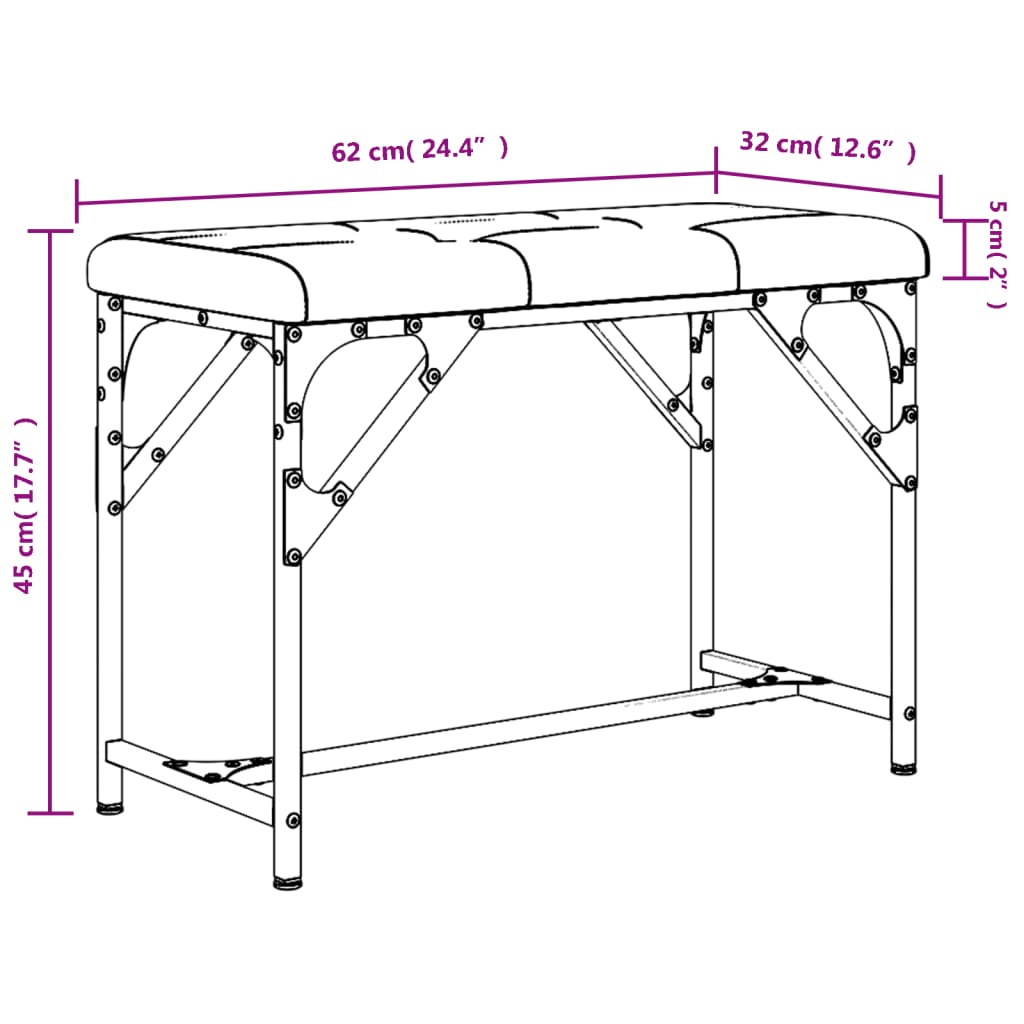 Light Grey Dining Bench - 62x32x45 cm, Steel & Fabric