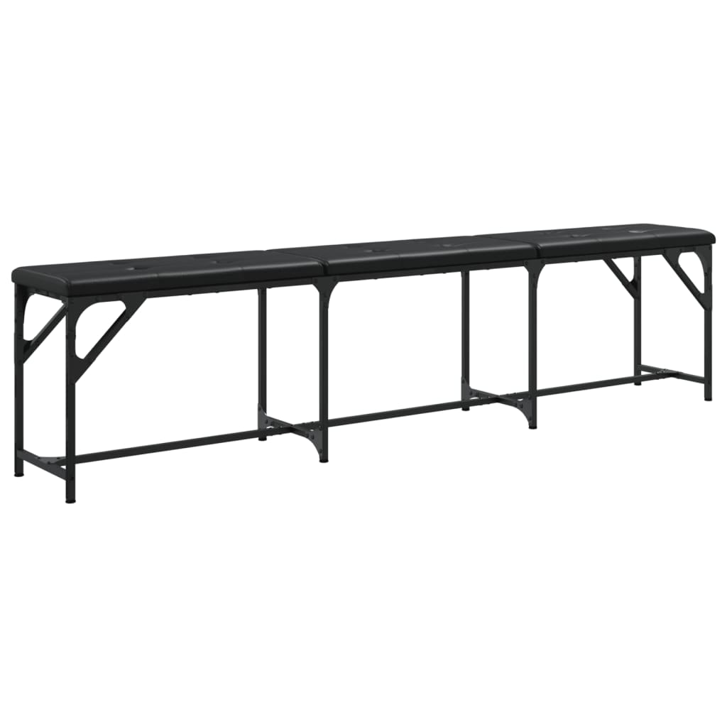 Black Faux Leather Dining Bench - Steel Frame, 186x32x45 cm