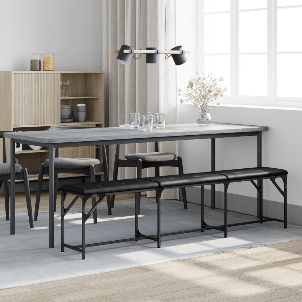 Black Faux Leather Dining Bench - Steel Frame, 186x32x45 cm