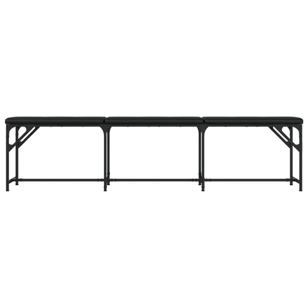 Black Faux Leather Dining Bench - Steel Frame, 186x32x45 cm