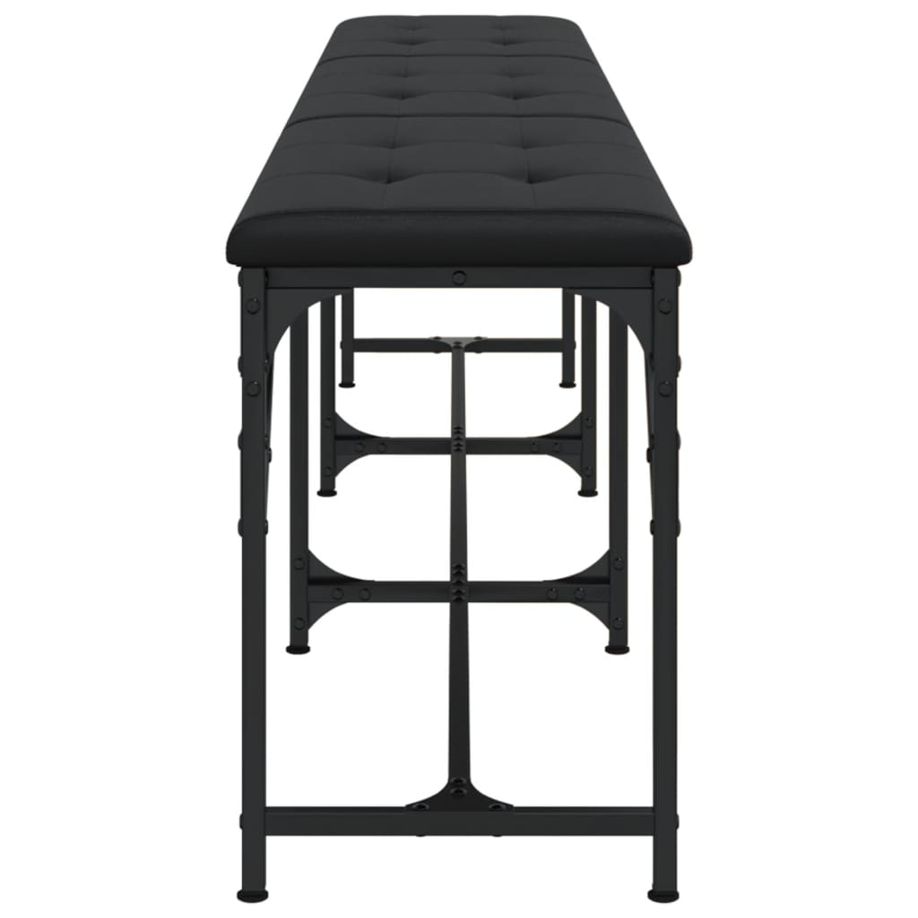 Black Faux Leather Dining Bench - Steel Frame, 186x32x45 cm
