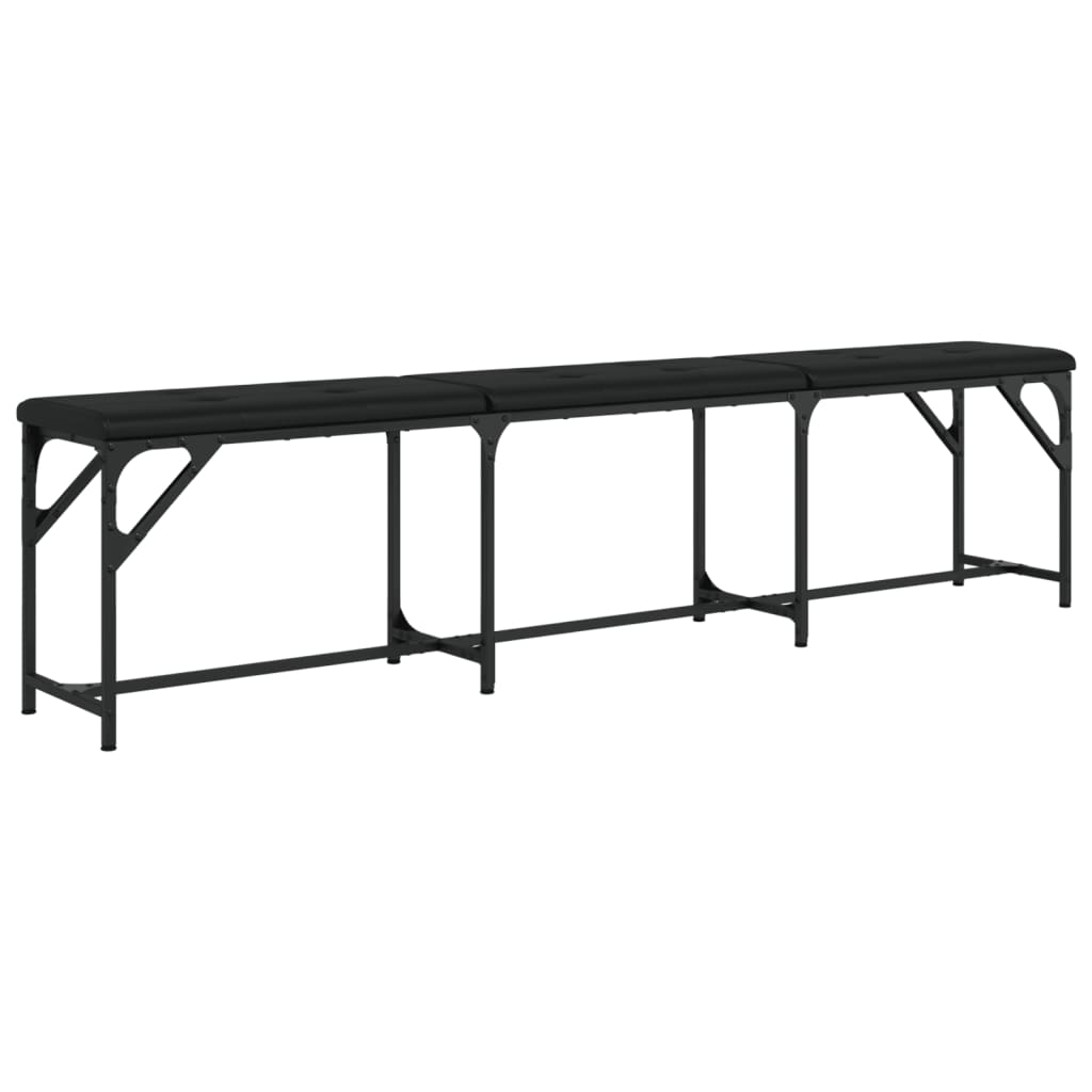 Black Faux Leather Dining Bench - Steel Frame, 186x32x45 cm
