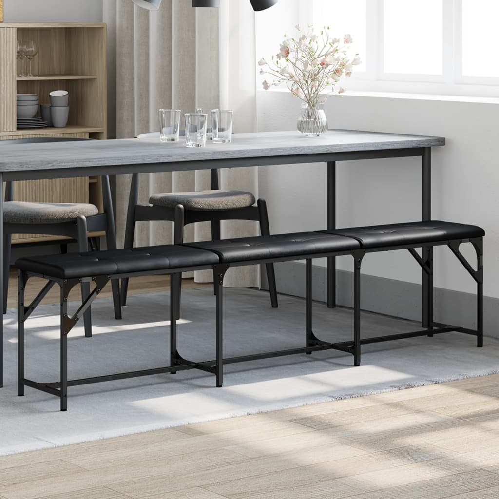 Black Faux Leather Dining Bench - Steel Frame, 186x32x45 cm