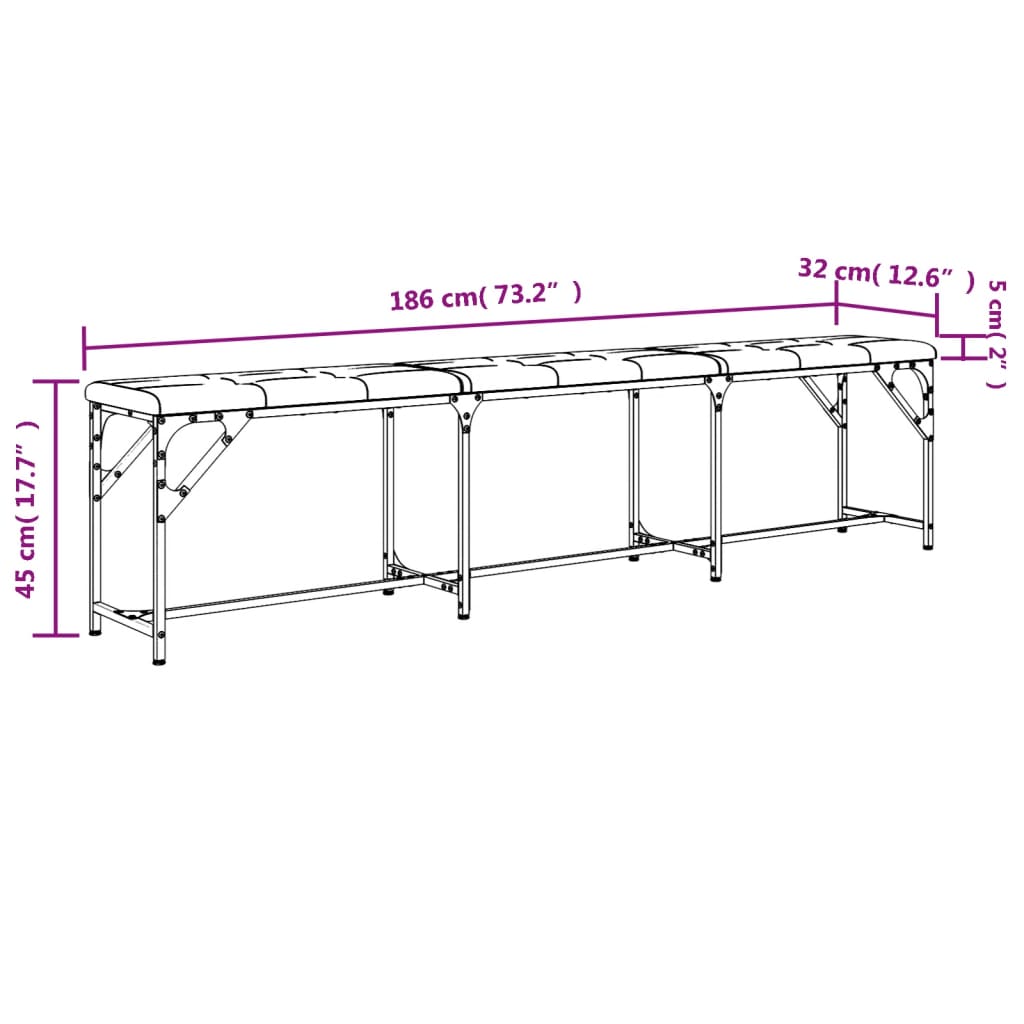 Light Grey Fabric Dining Bench - 186x32x45 cm Steel Frame