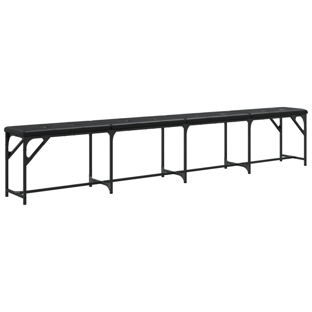 Black Faux Leather Dining Bench - 248x32x45 cm, Steel Frame