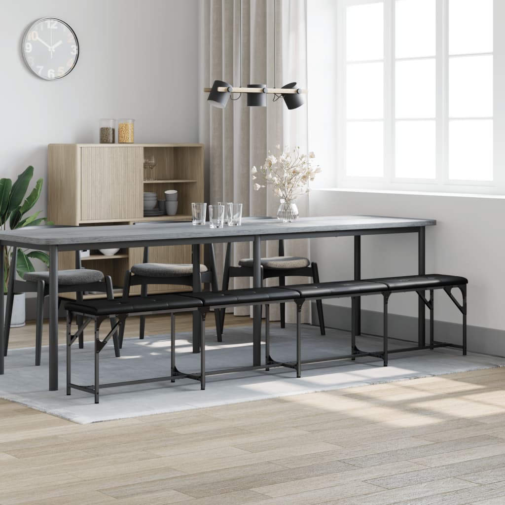 Black Faux Leather Dining Bench - 248x32x45 cm, Steel Frame