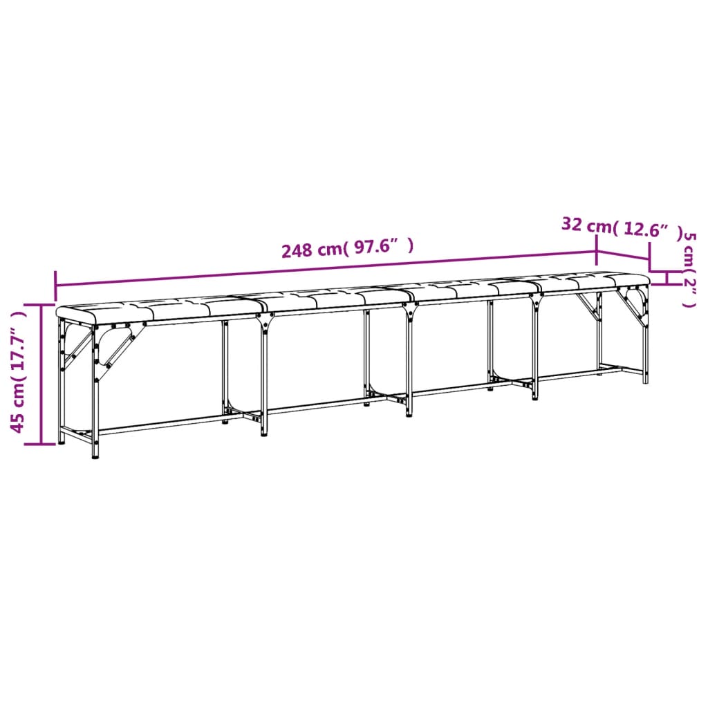 Dark Grey Fabric Dining Bench - Steel Frame, 248x32x45 cm