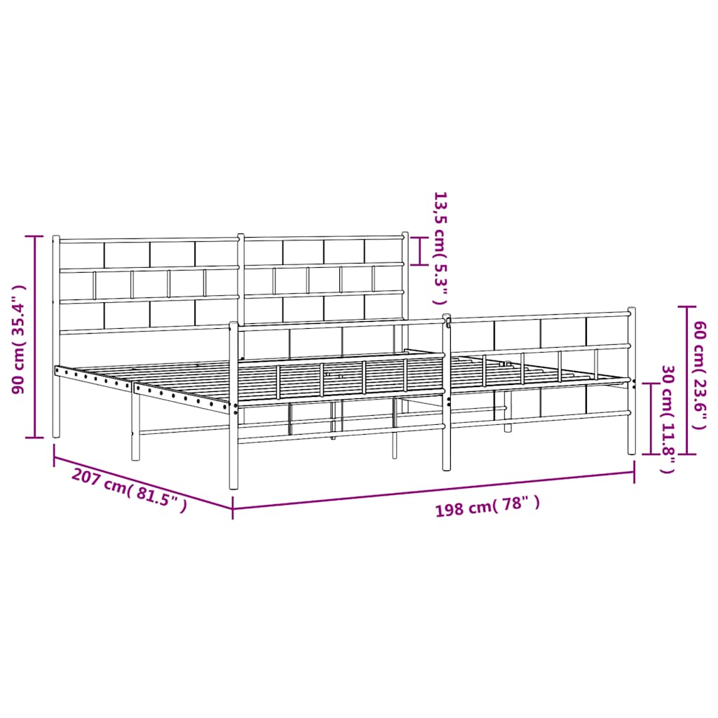 Black Metal Bed Frame with Footboard, 193x203cm - Sturdy Design