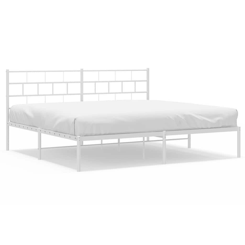 Metal Bed Frame without Mattress with Headboard White 193x203cm