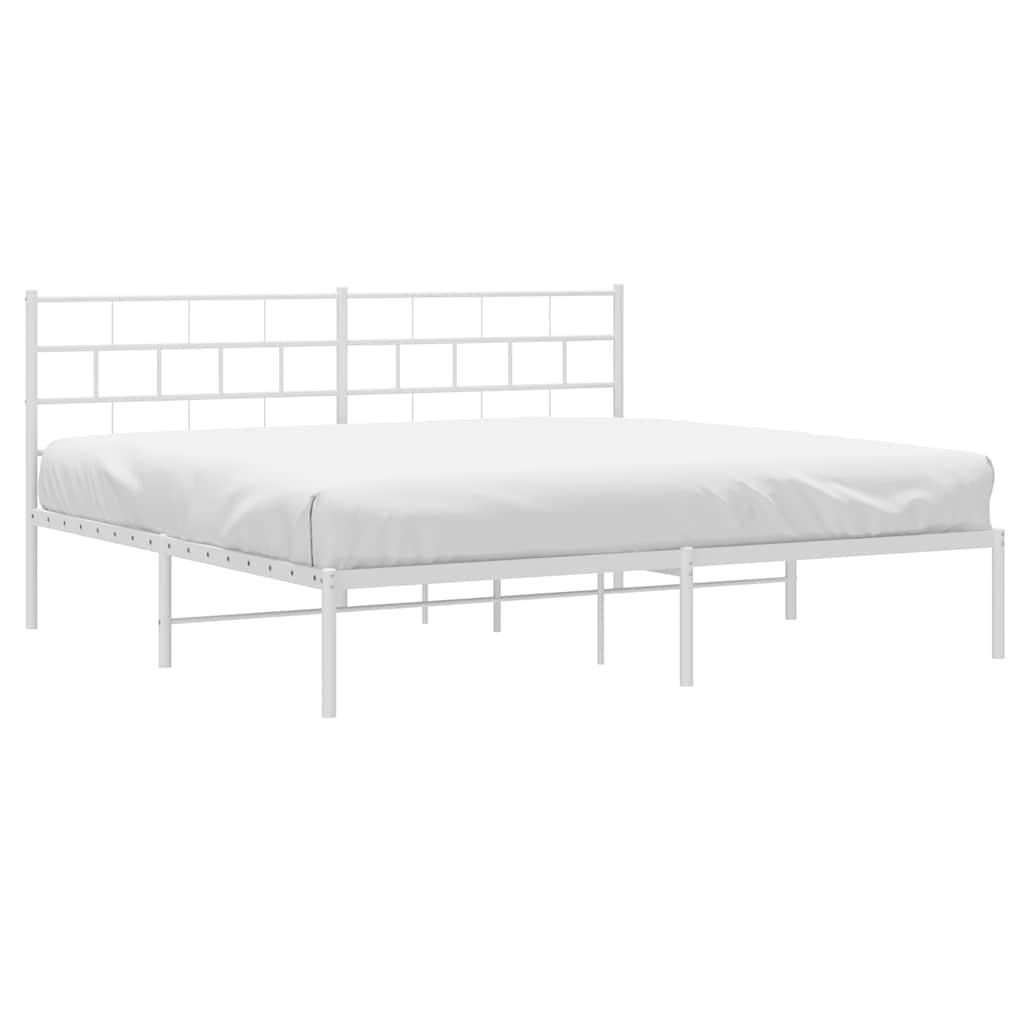 Metal Bed Frame without Mattress with Headboard White 193x203cm