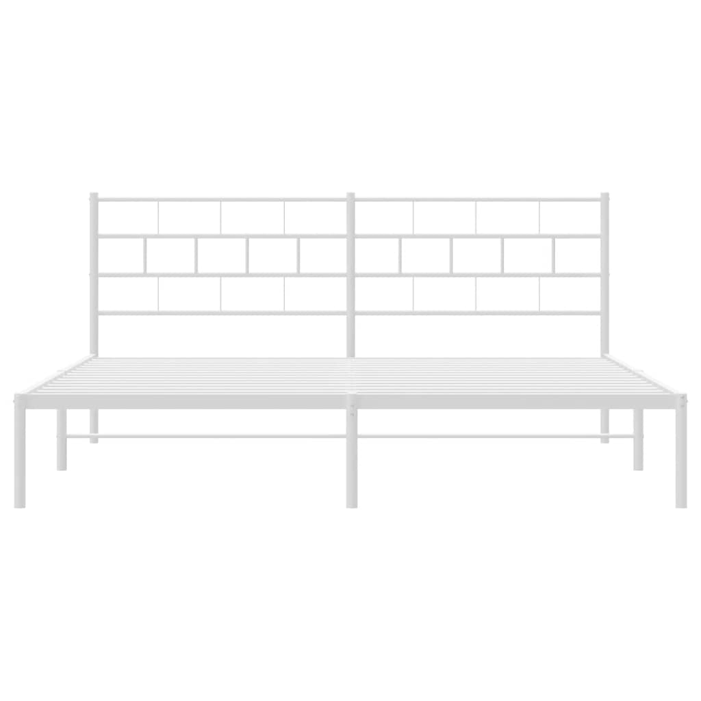 Metal Bed Frame without Mattress with Headboard White 193x203cm