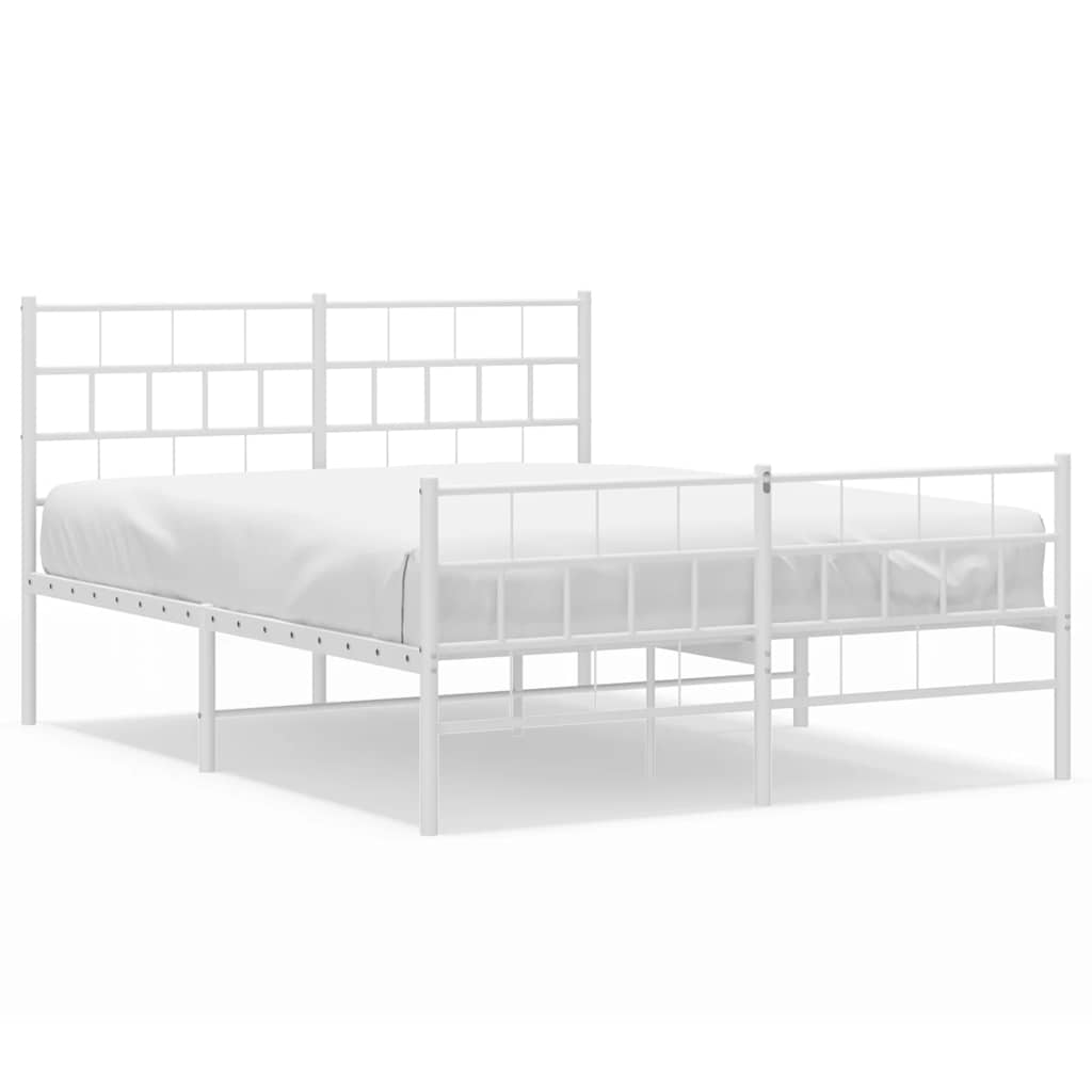 Metal Bed Frame without Mattress with Footboard White 135x190cm