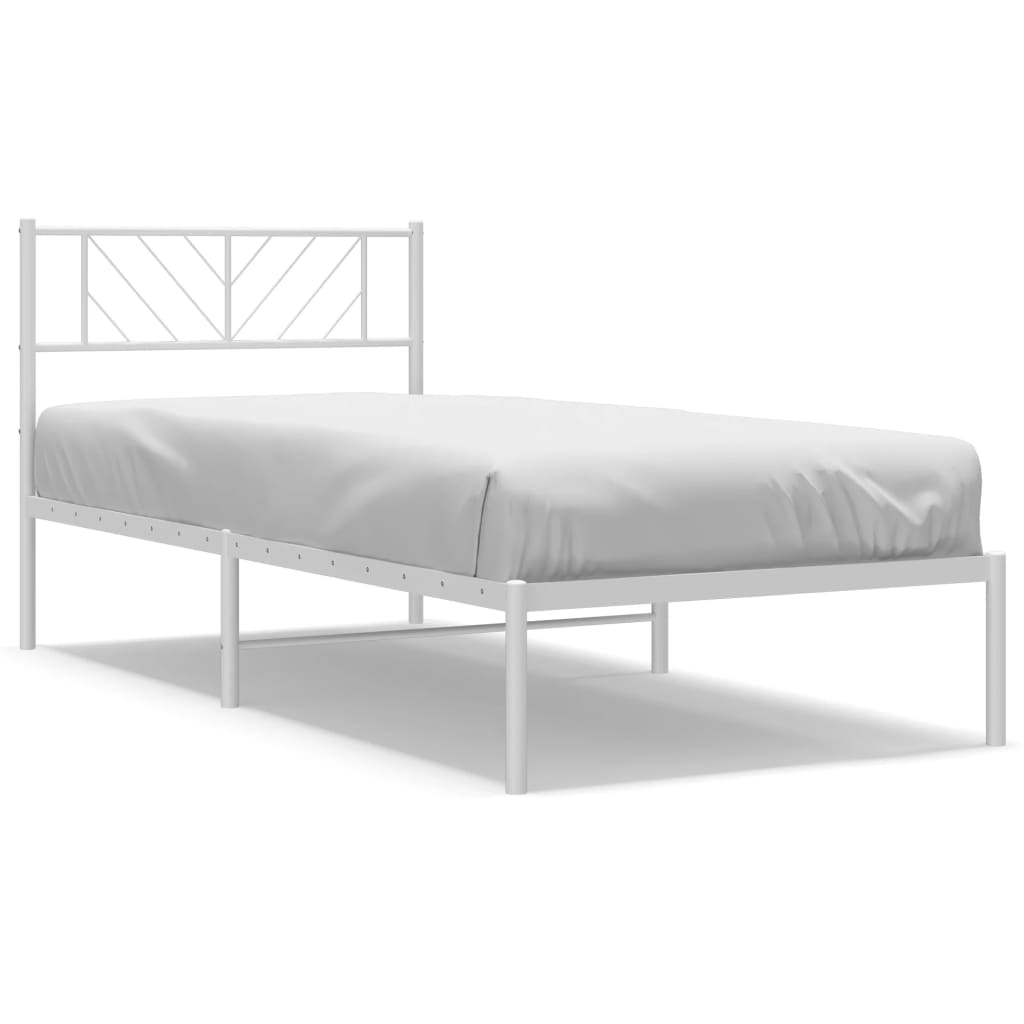 Metal Bed Frame without Mattress with Headboard White 90x190cm