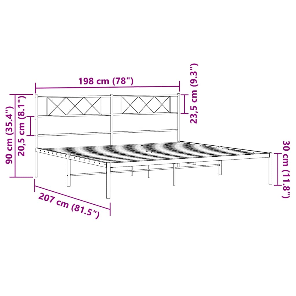 White Metal Bed Frame with Headboard, No Mattress, 193x203cm