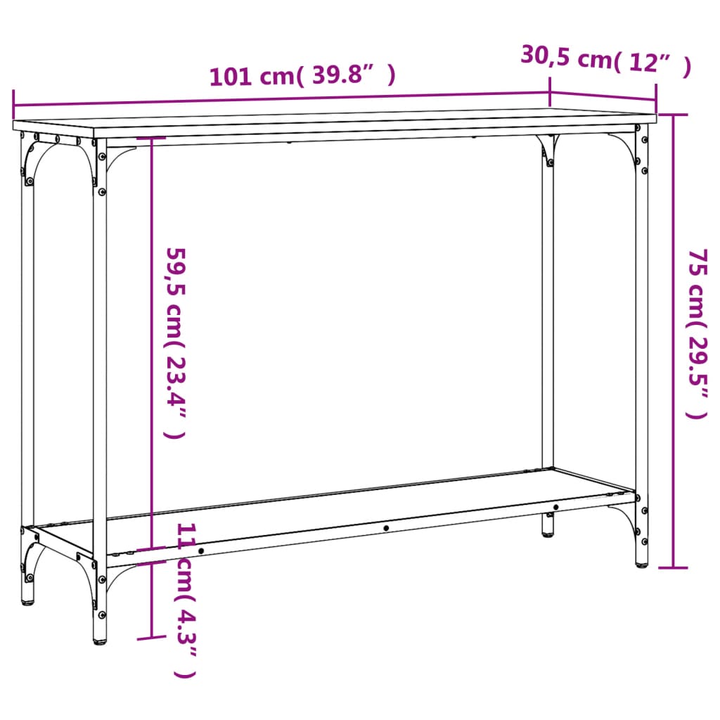 Grey Sonoma Console Table 101x30.5x75 cm - Engineered Wood